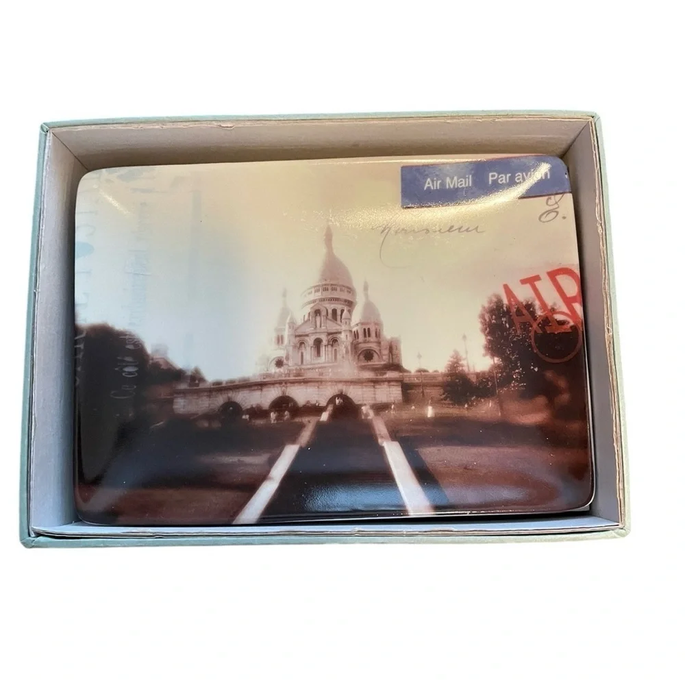 Restoration Hardware Carte Postale Set of 4 Appetizer Plates w/Box, 5” x…